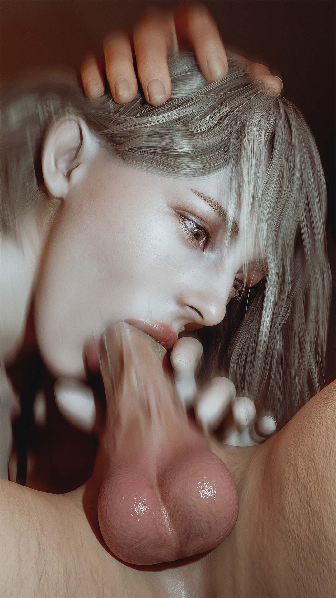 1boy, 1girls, 3d, 3d (artwork), ashley graham, ashley graham (ella freya), big penis, blonde hair, blowjob, fellatio, female, hand on head, hand on penis, male, oral, oral sex, penis, resident evil, resident evil 4, resident evil 4 remake, short hair, sucking penis, thiccboysteven
