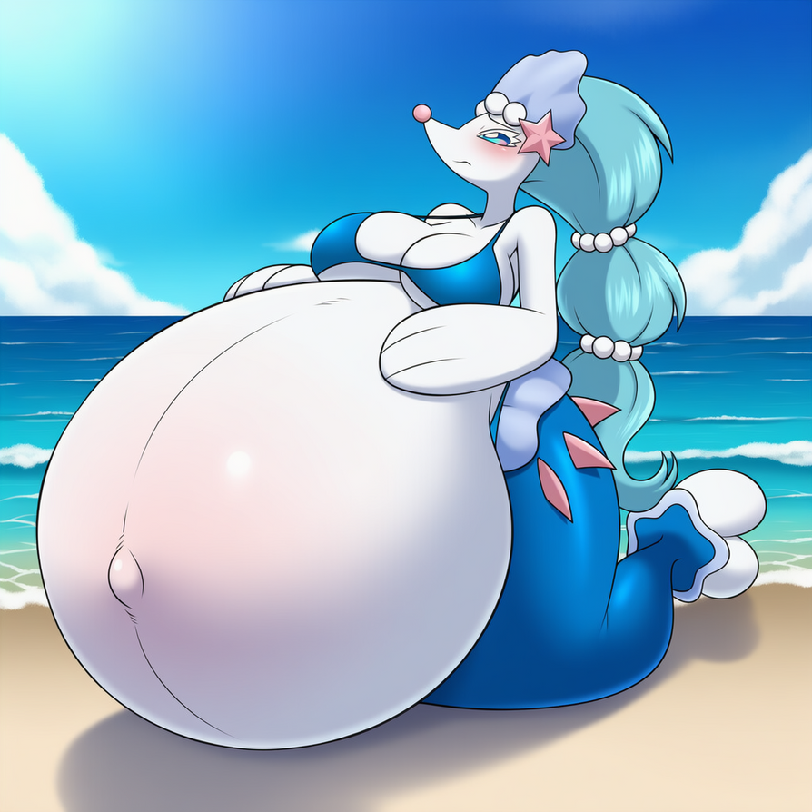 ai_generated anthro blue_eyes blue_hair female furry pokemon pokemon_(species) pregnant pregnant_female primarina