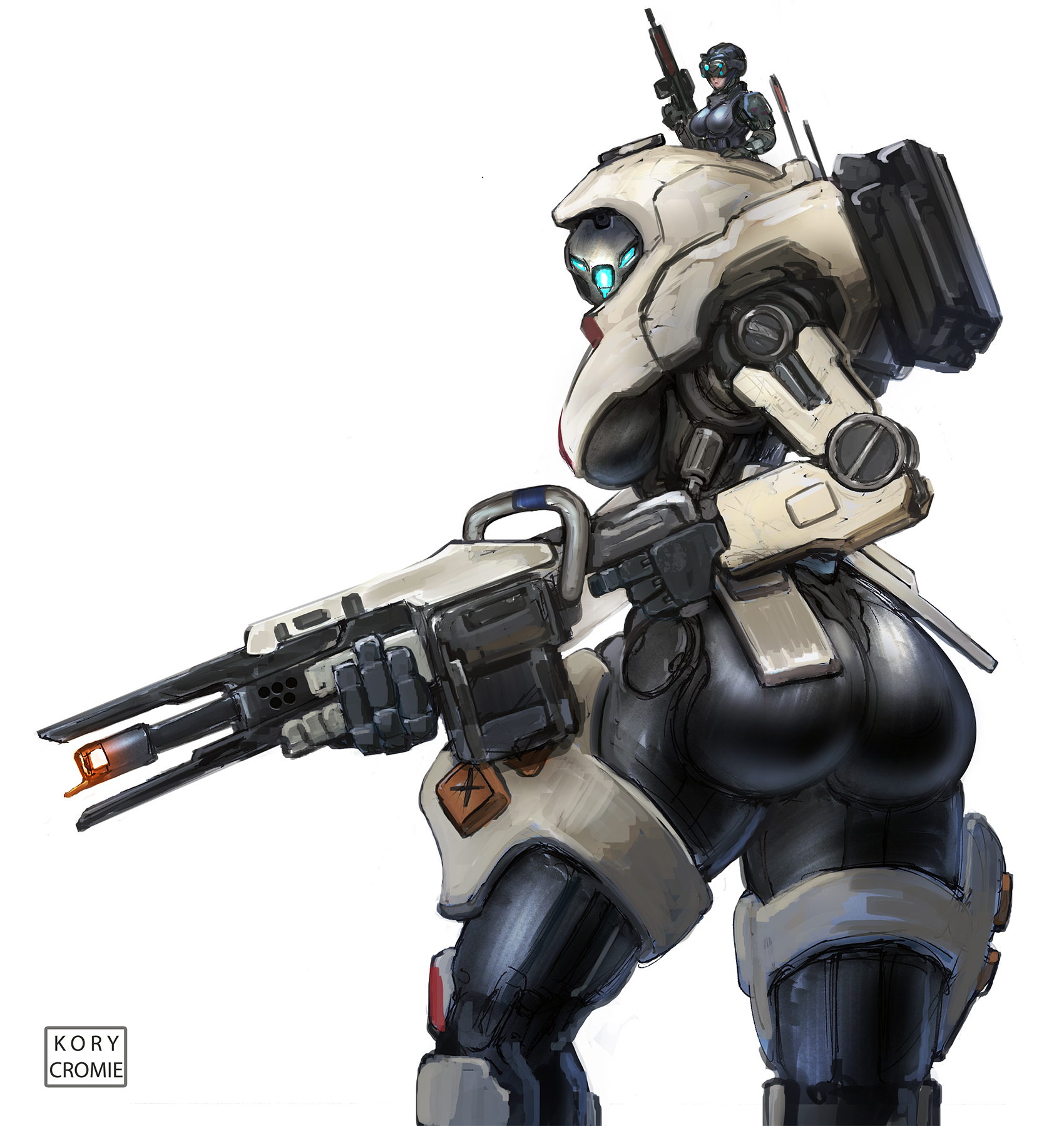 1girls, ass, female, female focus, female only, holding weapon, kory cromie, mecha, mecha focus, mecha girl, mechanical, solo, solo female, solo focus, thick ass, thick thighs, titanfall, tone (titanfall), underboob