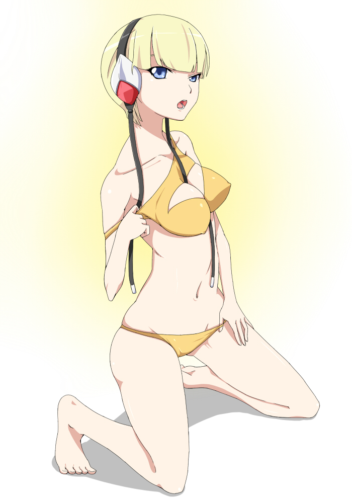 1girls, bikini, blonde hair, blue eyes, elesa (pokemon), female, female only, pokemon, presenting, solo, solo female, teasing