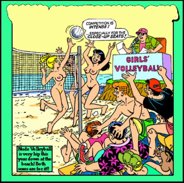 2girls archie_andrews archie_comics beach_volleyball betty_and_veronica betty_cooper black_hair blonde_hair breasts chuck_clayton female female_only kentoons multiple_girls nude pussy reggie_mantle unshaved_pussy veronica_lodge