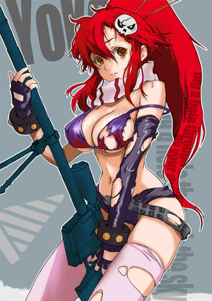 bikini bikini_top fuyuno_haruaki gun rifle solo swimsuit techno-fuyuno tengen_toppa_gurren-lagann tengen_toppa_gurren_lagann thighhighs weapon yoko_littner yoko_littner