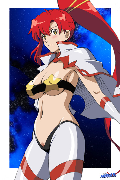 1girls bandeau blush breasts female female_only large_breasts legs long_hair long_legs moriya_naoki pubic_hair red_hair smac solo space_yoko tengen_toppa_gurren-lagann tengen_toppa_gurren_lagann thighs tubetop underboob yoko_littner