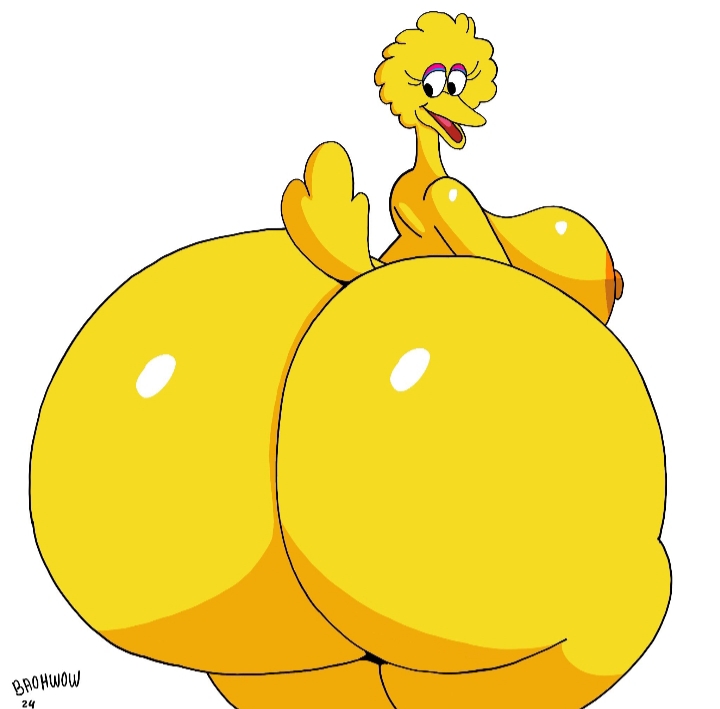 1girls baohwow big_bird big_breasts fat_ass giant_ass gigantic_ass hyper_ass looking_ass looking_back nude nude_female sesame_street yellow_fur