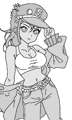 1girl 1girls belt black_and_white breasts cap casn chibi crop_top cropped_shirt female female_focus female_jotaro female_only genderswap_(mtf) greyscale hat jacket jeans jojo's_bizarre_adventure jotaro_kujo line_art looking_at_viewer navel non_sexual nonsexual rule_63 self_upload sketch solo solo_female solo_focus stardust_crusaders tagme undressing white_background