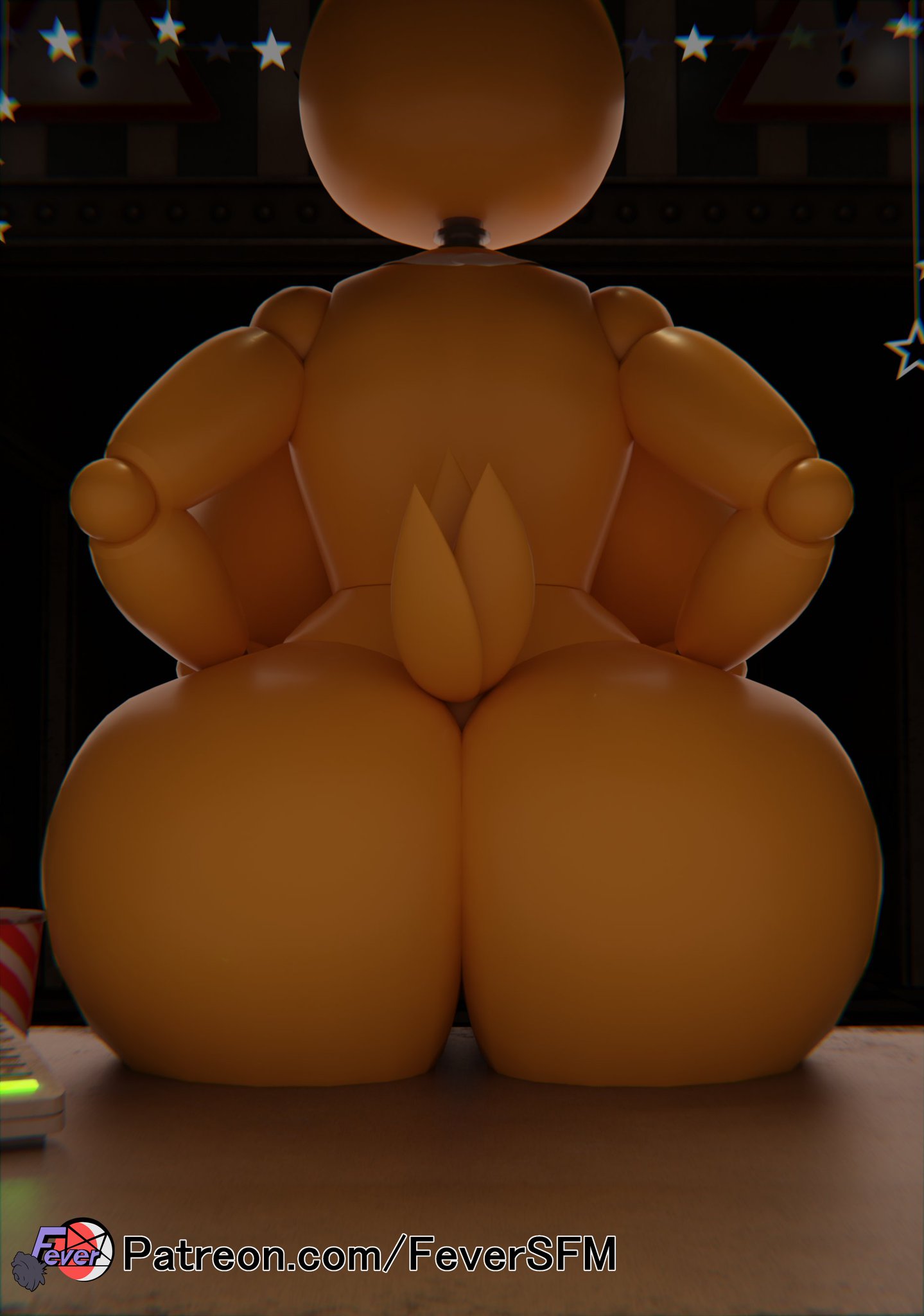 1girls 3d 3d_(artwork) ass ass_focus big_ass big_breasts big_butt breasts butt_focus chica_(fnaf) feversfm five_nights_at_freddy's fnaf from_behind from_behind_position huge_ass huge_breasts huge_butt robot robot_anthro robot_girl sitting sitting_down toy_chica_(fnaf)