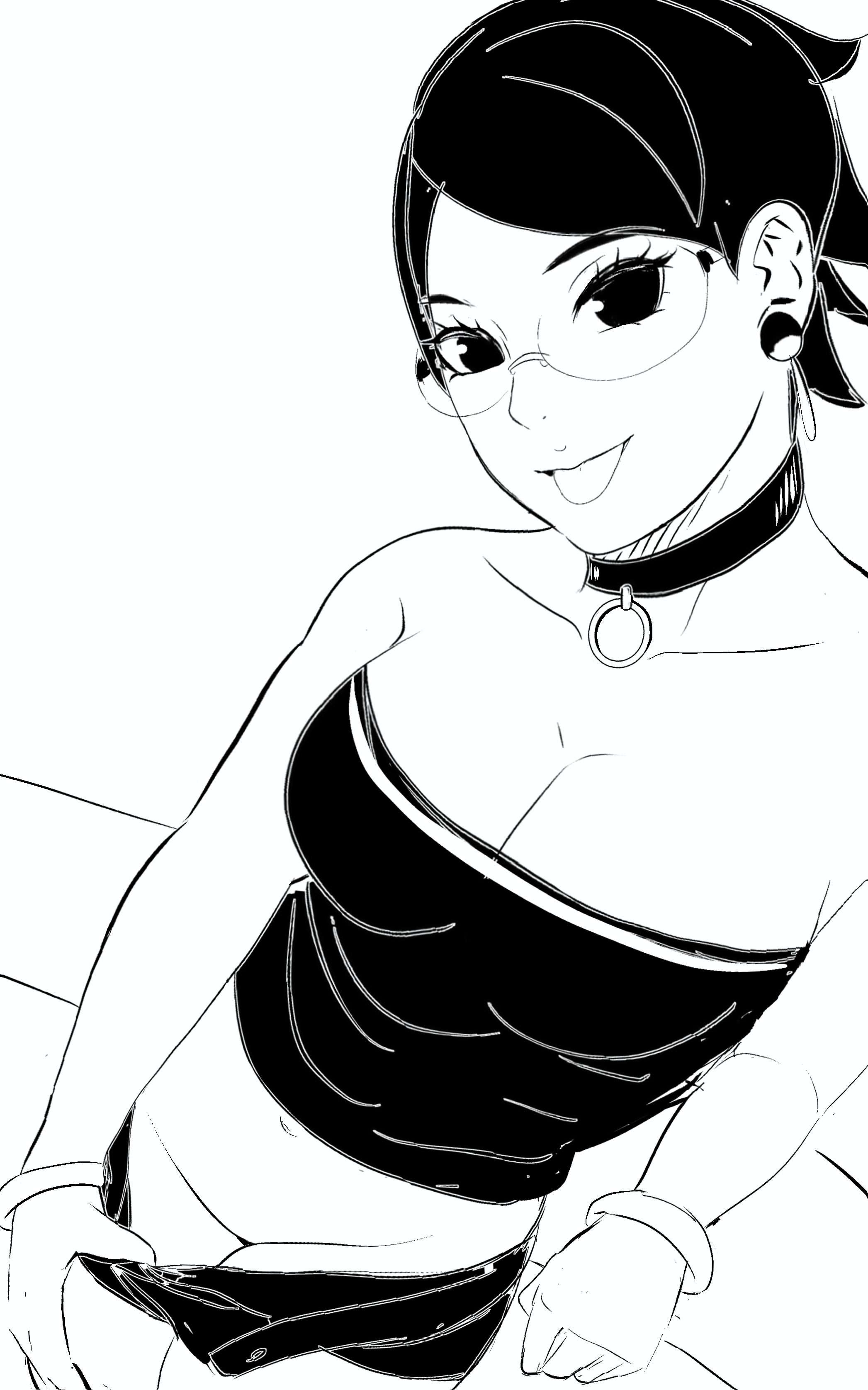 1girls, big breasts, boruto: two blue vortex, breasts, clothed, clothed female, female, female only, glasses, large breasts, lickliking, naruto, naruto (series), sarada uchiha, showing off, teasing, teenage female, teenager, tongue out, uchiha sarada, undressing