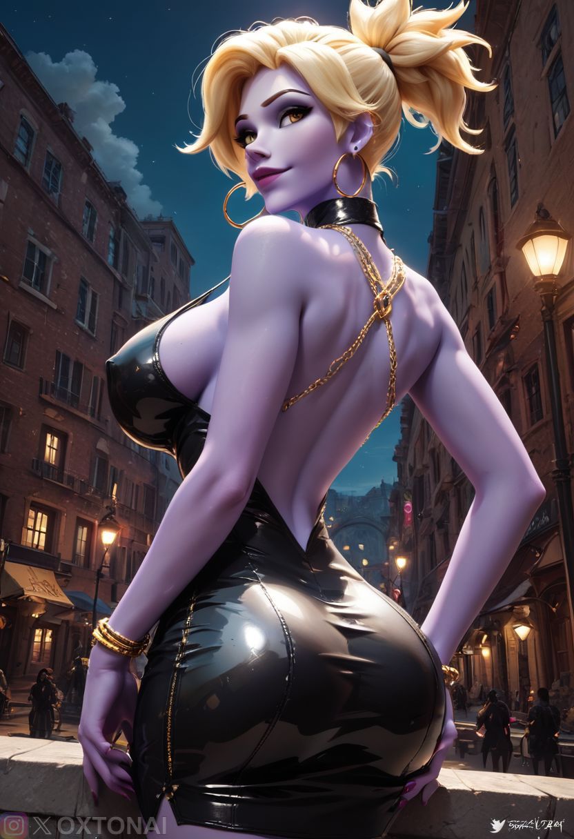 1girls ai_generated air amelie_lacroix big_breasts brest latex latex_dress mercy_(cosplay) overwatch overwatch_2 oxtonai(artist) short widowmaker