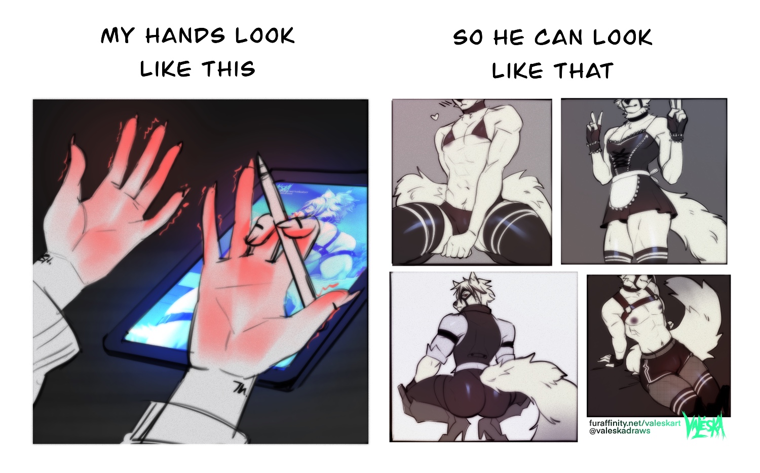 anthro, ass, bikini, bikini on male, bikini top, bulge, canid, canine, canis, fishnets, flaccid, fur, furry, furry ass, furry male, furry only, maid uniform, male, male only, mammal, meme, thick thighs, thighs, thunder thighs, valeskadraws (artist), von lycaon, white body, white fur, wolf, yiff, zenless zone zero