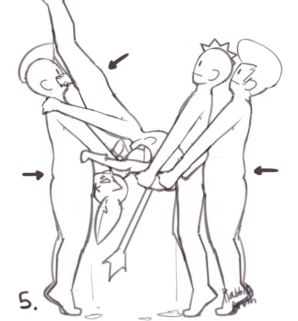 1girls 4boys anal_sex blowjob diagram edit expressionless expressionless_male fellatio fivesome group group_sex honhearthy mohawk pompadour principal_yuumi sex spitroast third-party_edit