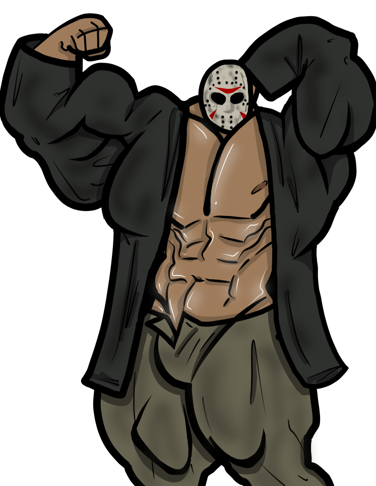 artist_request balls bara bulge clothing flaccid flexing friday_the_13th hand_behind_head hockey_mask jason_voorhees male male_only mask muscles muscular penis solo solo_male