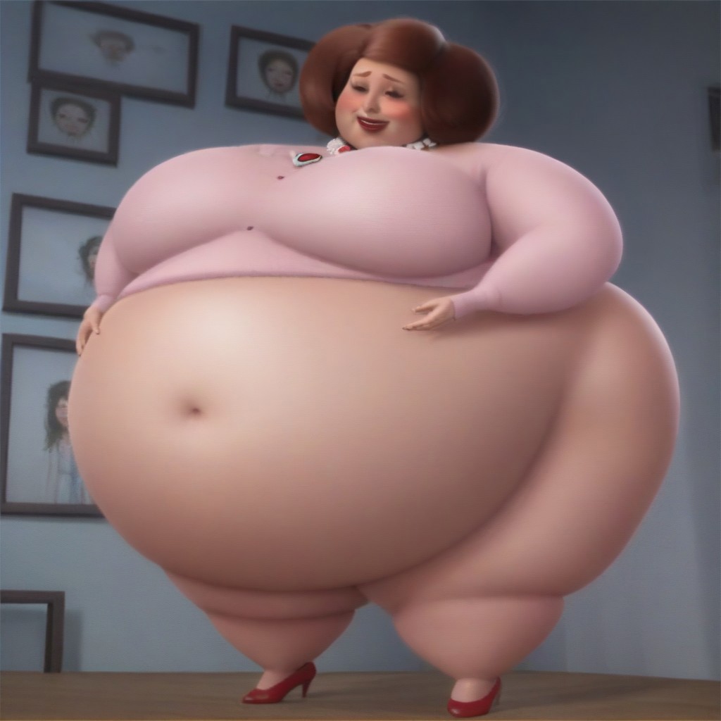 ai_generated big_belly big_breasts despicable_me expansion huge_belly huge_breasts inflation milf miss_hattie ssbbw thick_thighs weight_gain