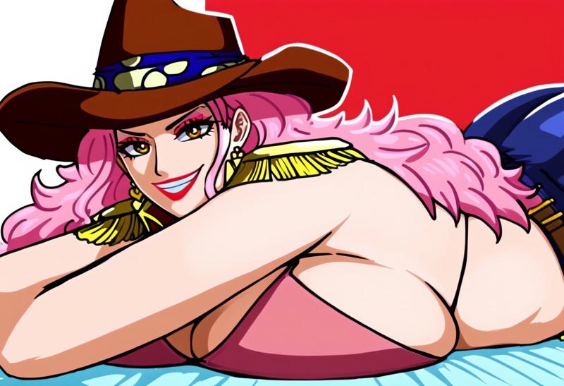 1girls ai_generated big_mom bra bunanza_ female female_only huge_breasts lying lying_on_brelyin lying_on_stomach one_piece sideboob tagme tagme_(character) young_big_mom