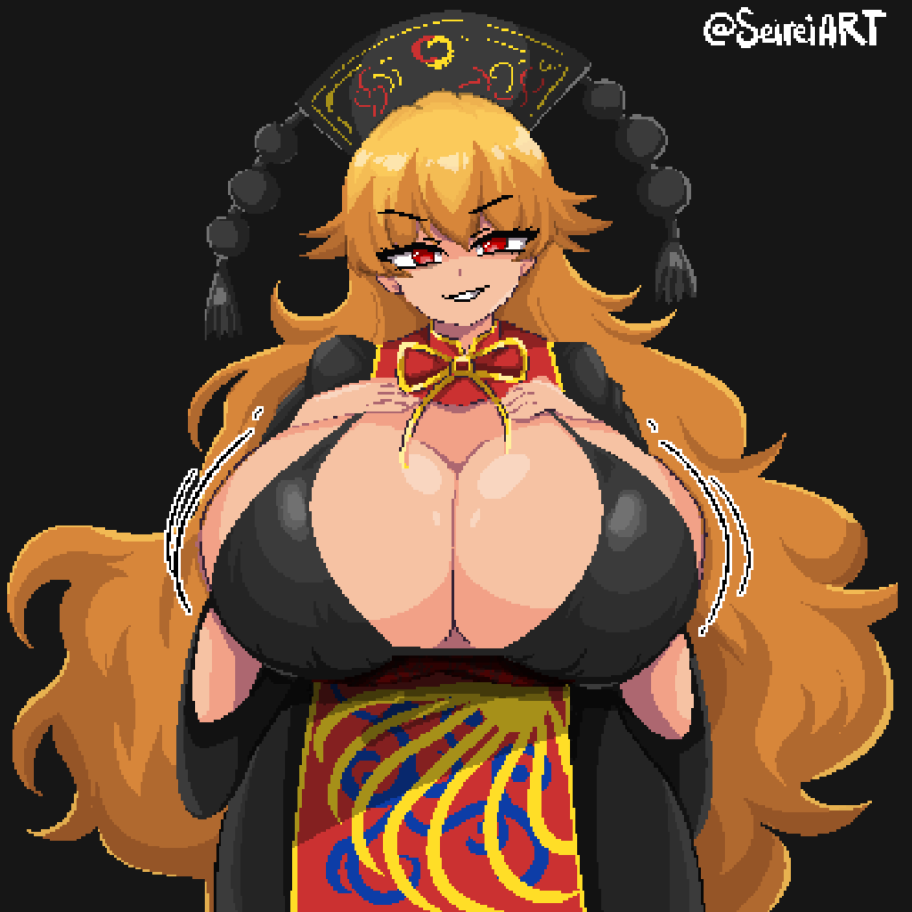 junko_(touhou) large_breasts looking_at_viewer milf orange_hair red_eyes seireiart smirking touhou