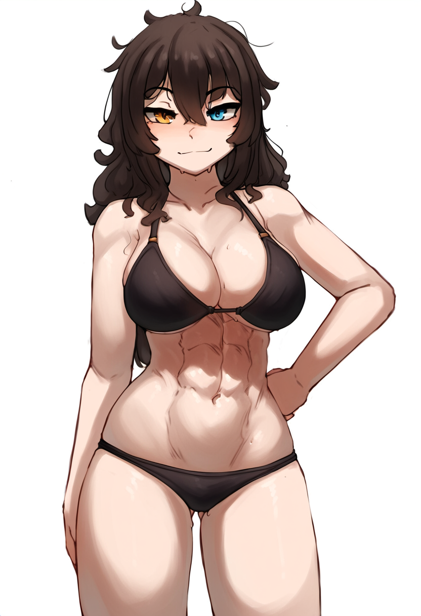 1girls ai_generated bikini bikini_bottom bikini_top hismajestyii novelai pale-skinned_female pale_skin seiko_tanaka_(hismajestyii) showing_off smile smug smug_face toned toned_female