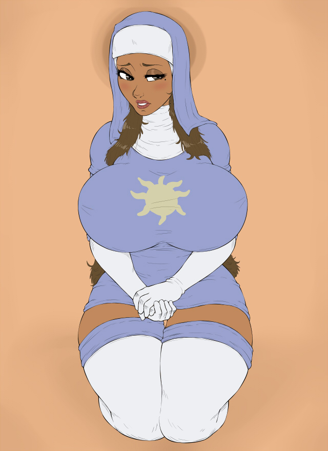 1girls, big breasts, breasts, busty, contingency, dark skin, dark-skinned female, female, habit, long hair, nun, nun's habit, original character, solo, voluptuous