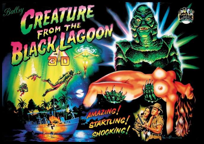 1boy anthro arm_carry big_breasts breasts carrying creature_from_the_black_lagoon fainted female_on_anthro fishman gill-man human human_on_anthro interspecies male passed_out pinball pinball_machine unconscious underwater