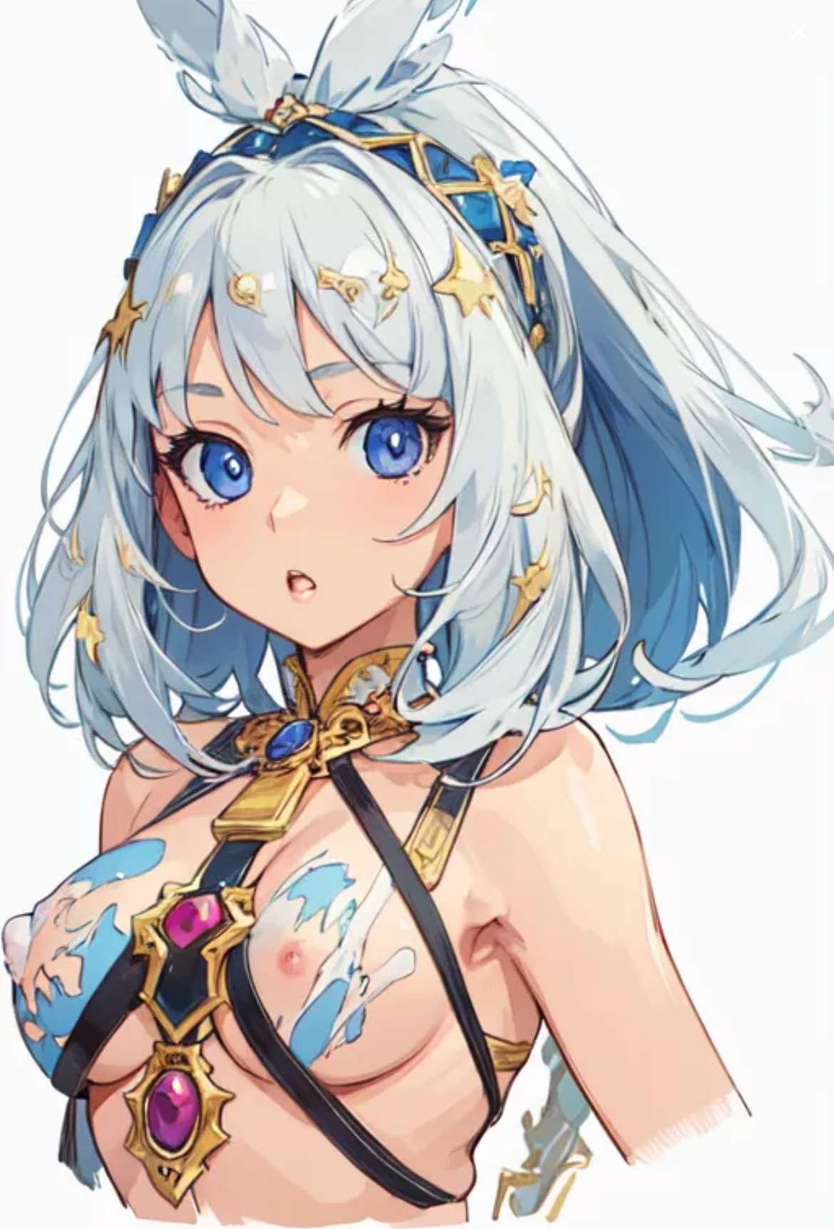 1girls, ai generated, blue eyes, blue hair, breasts, female, genshin impact, mualani (genshin impact), nipples, slight tan, small breasts