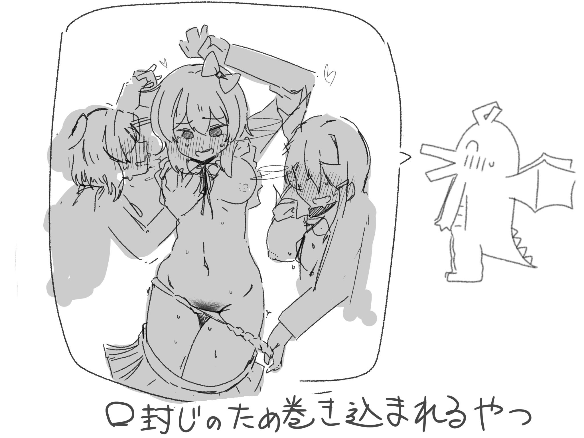 blush, breasts, doki doki literature club, embarrassed, enf, female, female only, female/female, kentylevel, monochrome, naked, natsuki (doki doki literature club), nipples, nude, pubic hair, sayori (doki doki literature club), sketch, yuri, yuri (doki doki literature club)