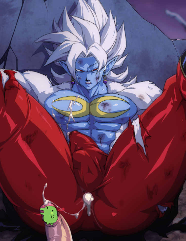 2boys after_anal bara blue_skin bulge censored colored_skin commentary_request cum cum_in_ass cum_on_body cum_on_chest demon dragon_ball dragon_ball_heroes dragon_ball_xenoverse earrings erection erection_under_clothes infinity_symbol jewelry long_hair looking_at_penis male_focus mira_(dragon_ball) multiple_boys muscular muscular_male no_eyebrows no_nipples novelty_censor open_mouth penis pointy_ears potara_earrings pov red_eyes scratches spiked_hair spread_legs sweat torn_clothes udimushi udimushi_(artist) white_hair yaoi
