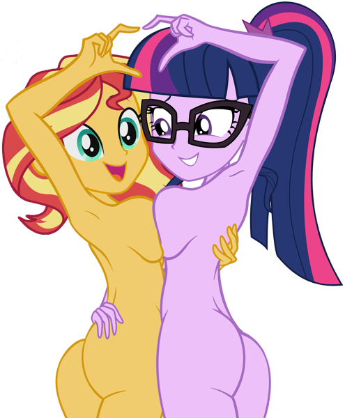 2girls armpits ass breasts butt completely_naked completely_naked_female completely_nude completely_nude_female earth_pony_colds equestria_girls female female_only friendship_is_magic happy hasbro heart_hands looking_at_each_other looking_back my_little_pony naked naked_female nude nude_edit nude_female nudity open_mouth sci-twi sideboob sunset_shimmer transparent_background twilight_sparkle_(eg) twilight_sparkle_(mlp)