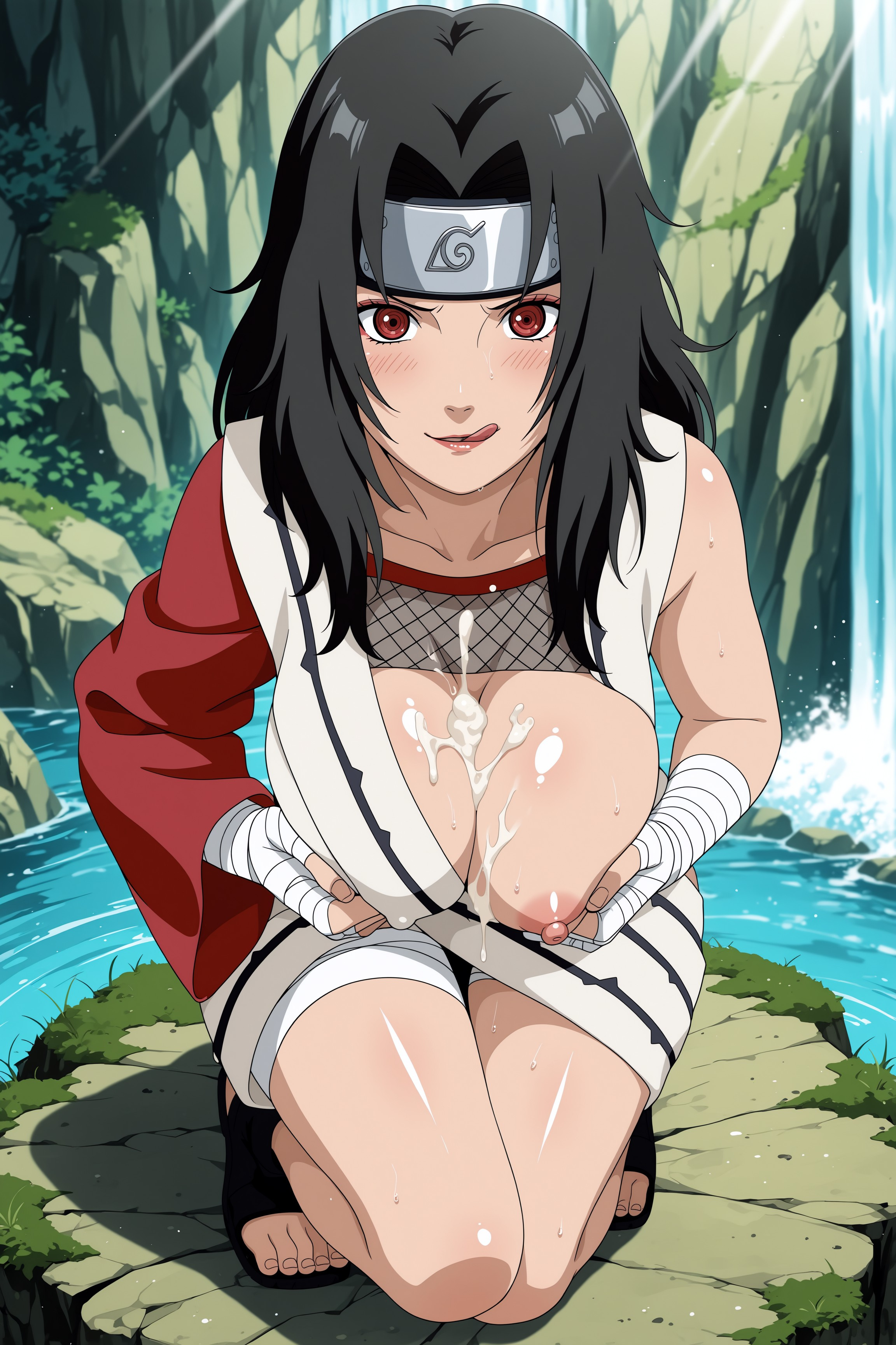 1girls, after paizuri, after sex, ai generated, bandaged arm, bandages, big breasts, breast focus, breasts, breasts out, busty, cum, cum on body, cum on breasts, cum on clothes, feet, female, full body, huge breasts, kimono, kneeling, knees together feet apart, kurenai yuhi, licking lips, long hair, mature, mature female, milf, naruto, naruto (series), naruto shippuden, nipples, no bra, one breast out, outdoors, pinup, presenting, presenting breasts, revealing clothes, sandals, shirt, shirt lift, single sleeve, tank top, tank top lift, torn clothes, uncensored, upper body, waitercolor, waterfall, yuuhi kurenai