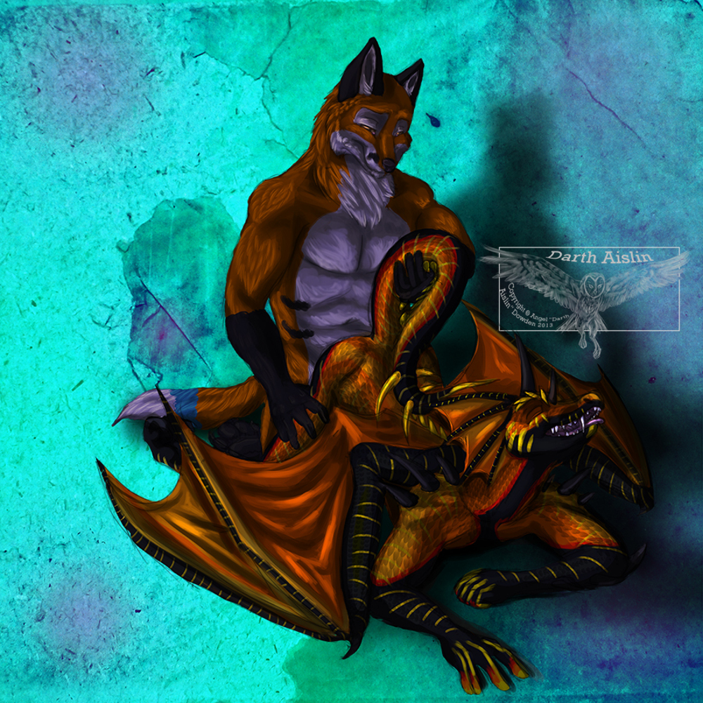 2boys anal anal_sex anthro ass ass_up black_fur black_scales canine closed_eyes darthaislin dragon duran-hunter fox frills from_behind fur furry furry_only gold_scales hand_on_thigh holding_tail luskfoxx lying male muscles no_humans nude open_mouth orange_fur orange_scales orgasm penetration purple_tongue red_scales scalie sex white_fur wings yaoi