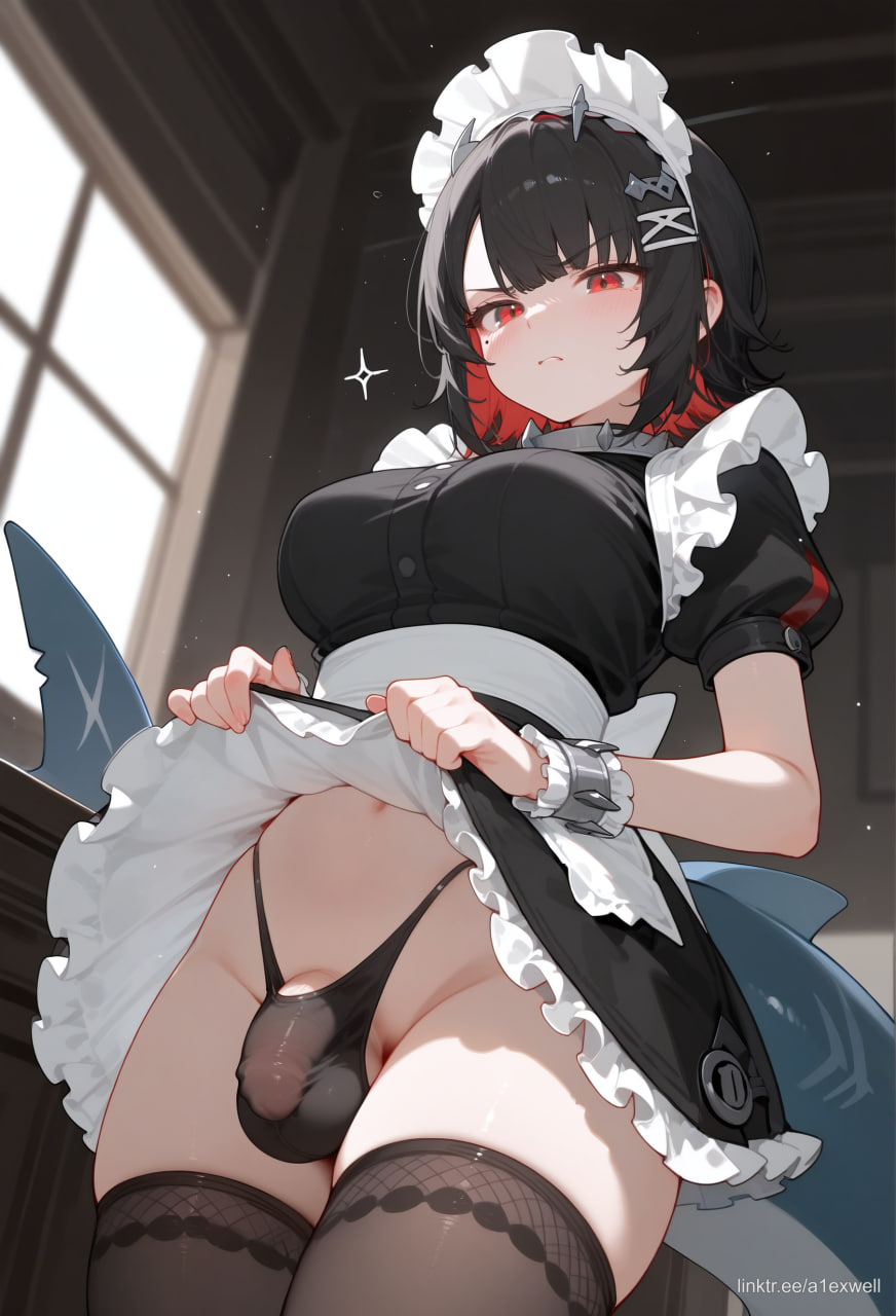 1futa a1exwell ai_generated bulge ellen_joe futa_only futanari lifted_by_self lifted_dress maid maid_uniform medium_penis penis_peek shark_girl shark_tail sharp_teeth stable_diffusion zenless_zone_zero zzz