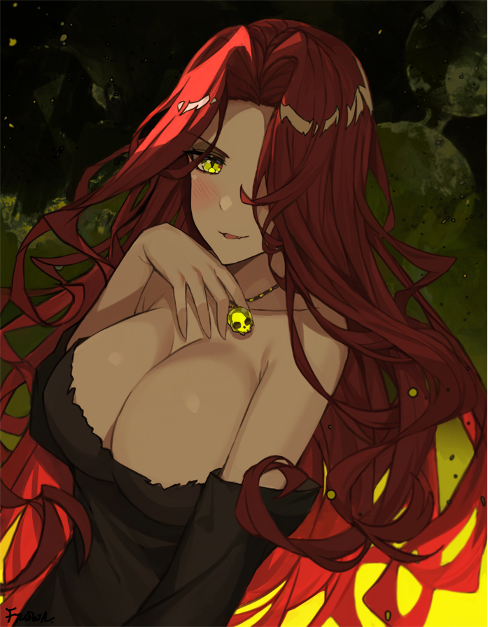 dark-skinned_female dark_skin frown_(artist) hilla_(maplestory) maplestory red_hair tagme