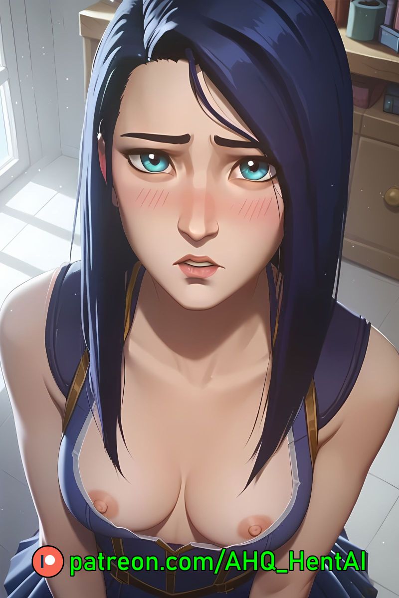 1girls ahq_hentai ai_generated arcane arcane_caitlyn blue_hair blush breasts caitlyn_kiramman dress exposed_breasts league_of_legends medium_breasts nipples shy solo_female stable_diffusion