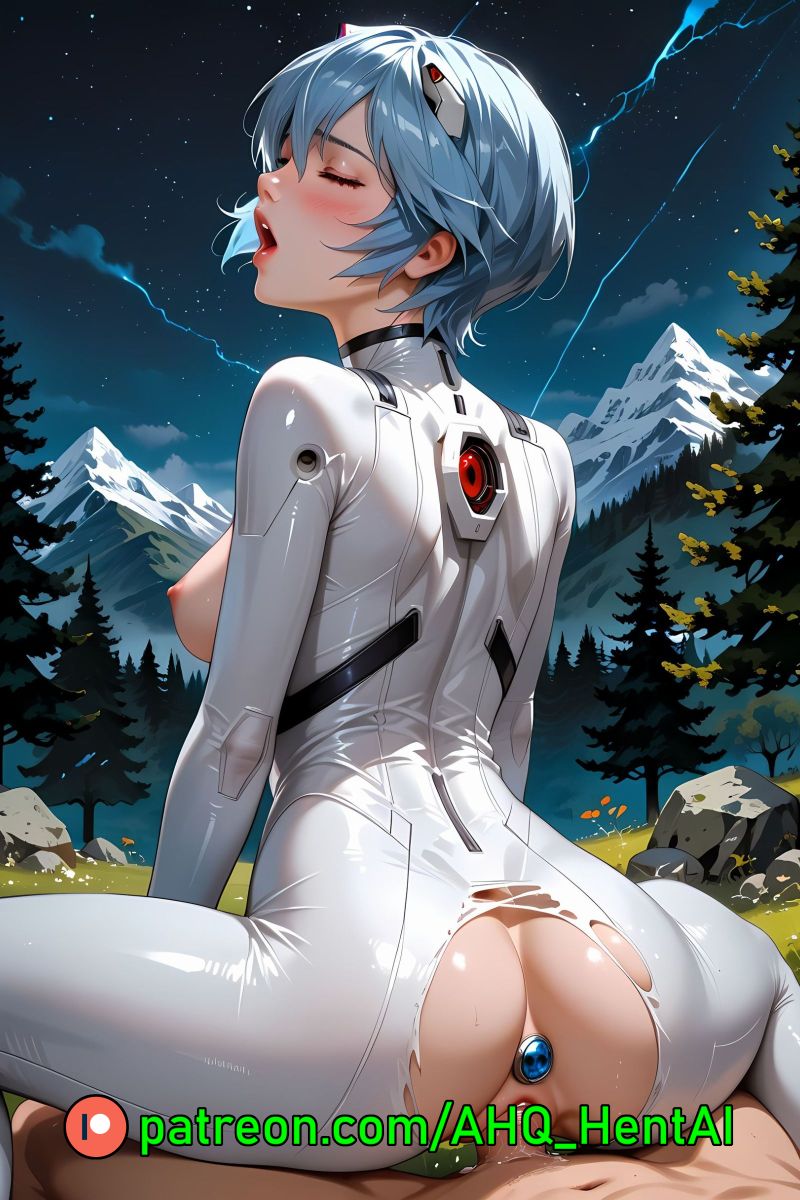 1girls ahq_hentai ai_generated blue_hair blush breasts buttplug closed_eyes cowgirl_position forest medium_breasts moaning neon_genesis_evangelion petite plugsuit pov pussy rei_ayanami reverse_cowgirl_position sex solo_female stable_diffusion torn_clothes vaginal_penetration vaginal_sex