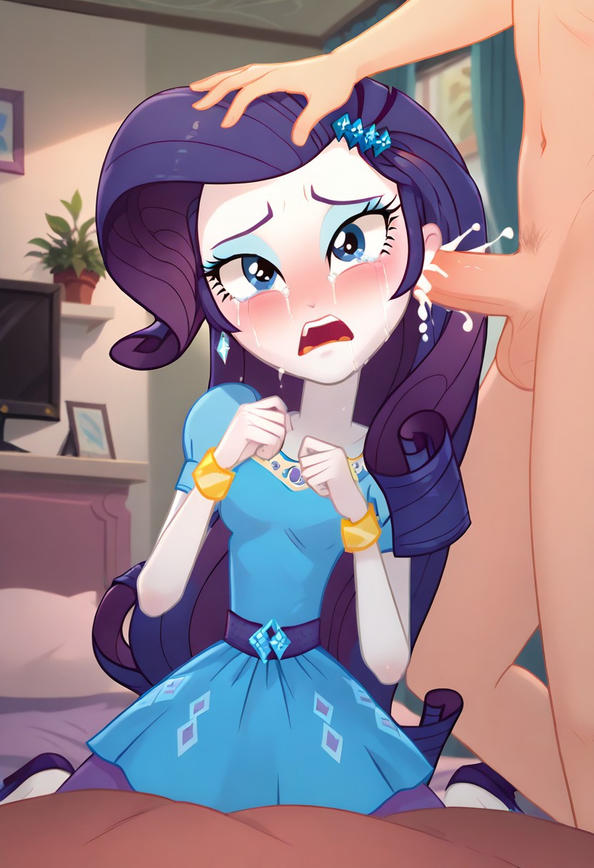 ai_generated bedroom crying cum ear_fuck ear_penetration ear_sex equestria_girls indoors kneeling mindfuck my_little_pony open_mouth rape rarity_(eg) rarity_(mlp) sex