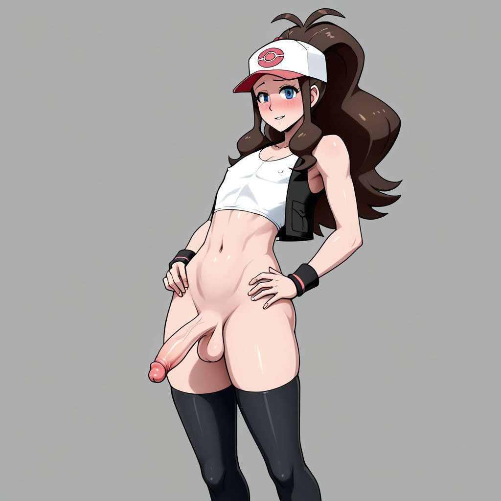 ai generated, bigfish1279, femboy, genderswap, genderswap (ftm), hilda (pokemon), male, male hilda, penis, pokemon, pokemon bw, rule 63
