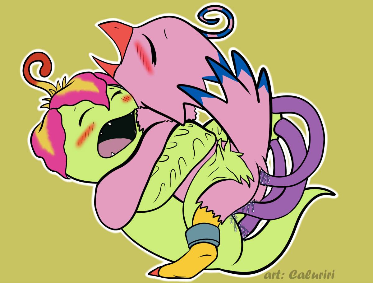 anal anal_insertion anal_sex biyomon blush caluriri closed_eyes digimon duo female green_background green_body insertion interspecies open_mouth palmon penetration pink_feathers piyomon plain_background pussy_juice ring tentacle vaginal_insertion vaginal_penetration yuri