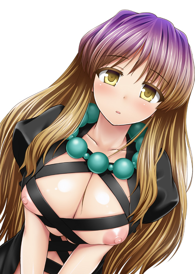 blush breasts cleavage hijiri_byakuren huge_breasts katou_kaiou necklace open_mouth touhou yellow_eyes