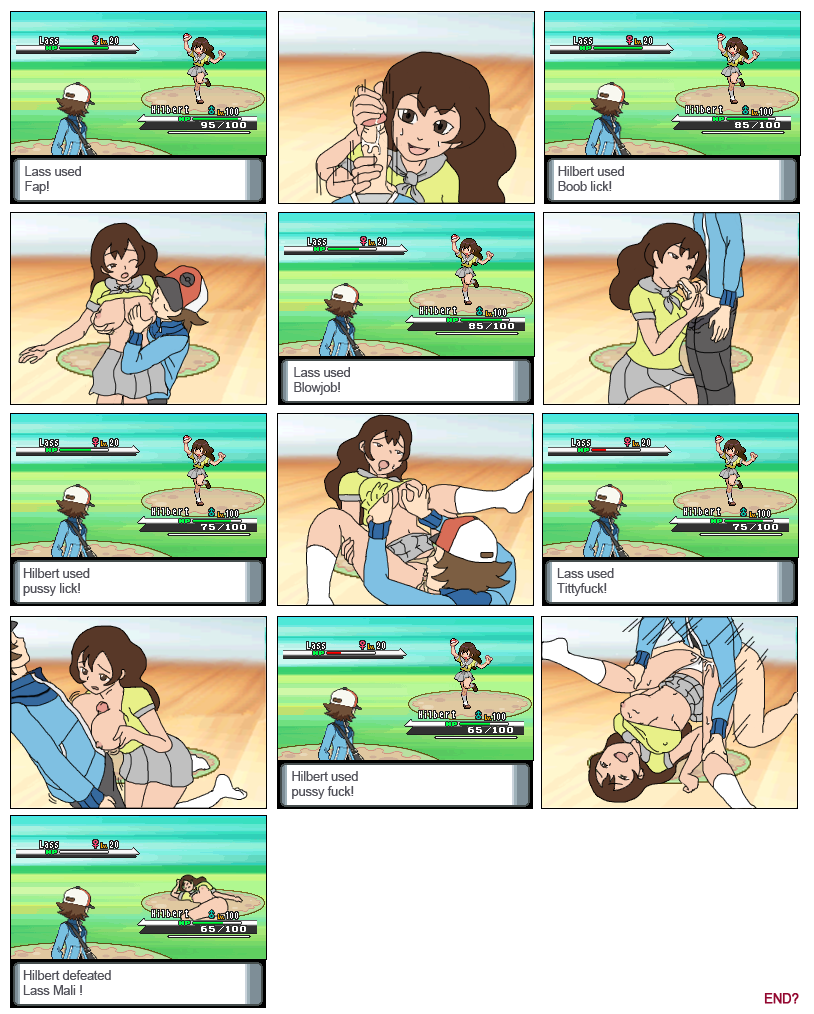 1boy 1girls 2010s battle breast breast_sucking breasts cunnilingus english_text exhausted fellatio female gameplay_mechanics grab hilbert_(pokemon) hud human jonnyjonnino lass_(pokemon) lass_(pokemon_bw) light-skinned_female light_skin masturbation missionary nintendo npc_trainer oral pokemon pokemon_battle pokemon_bw sex straight suck text vaginal_penetration