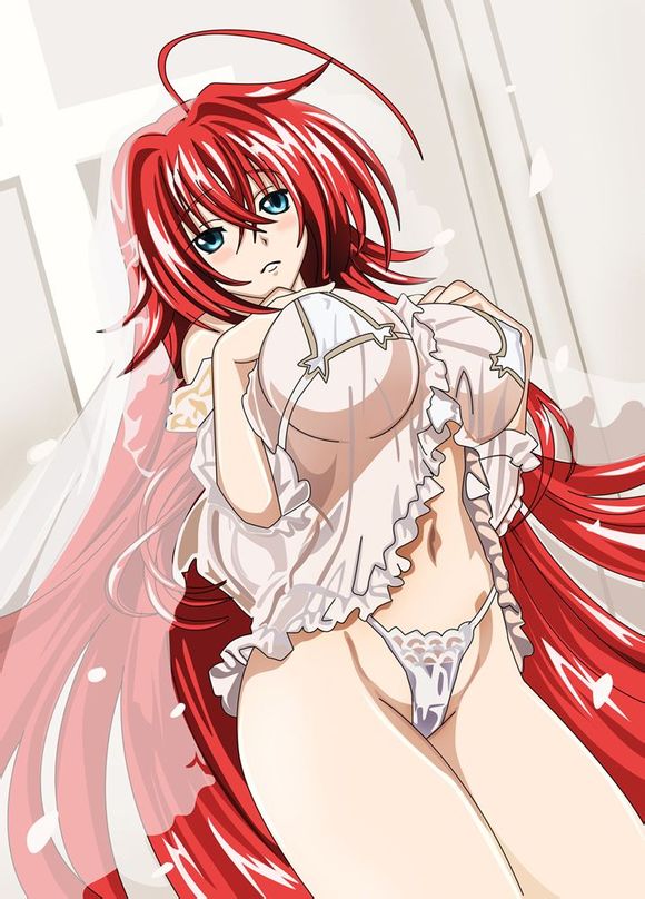 female, female only, high school dxd, lingerie, panties, photoshop, red hair, rias gremory, wedding dress, wedding lingerie, wedding veil