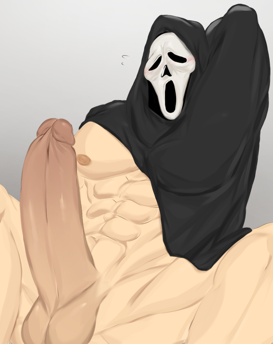 abs balls bara biceps big_balls big_penis erection ghostface ghostface_(scream) male male_nipples male_only masked masked_male muscular_male nalnahi1 nipples pecs penis scream scream_(franchise)