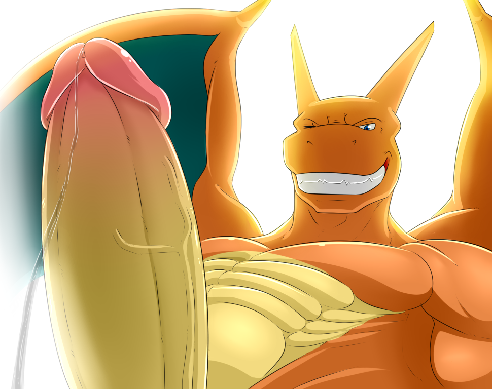 2015 abrahamsillo abs anthro biceps big_muscles big_penis charizard cum cum_string dragon erection grin looking_at_viewer male male_only muscles nintendo nude one_eye_closed pecs penis pokemon pokemon_(species) precum scalie smile solo teeth video_games wings wink