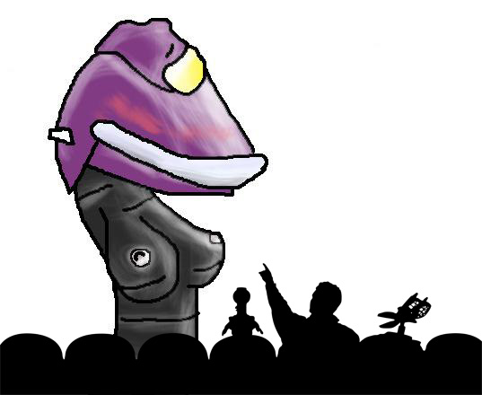 1boy 1girls 2robots crow_t_robot first_porn_of_franchise gypsy_(mst3k) medium_breasts mike_nelson mst3k mystery_science_theater_3000 pointing tagme tom_servo