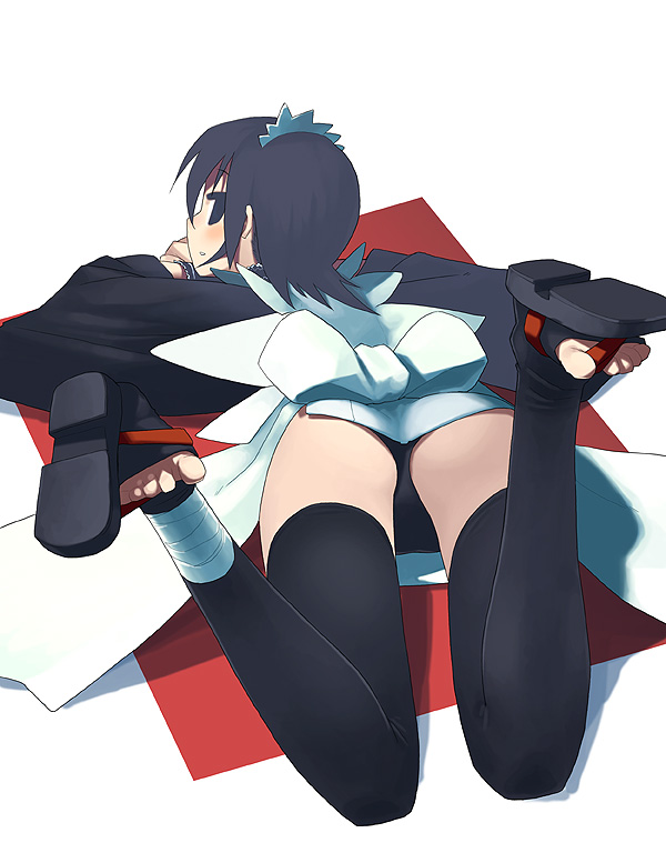 ass black_legwear black_thighhighs feet iroha kusaka_kokage lying samurai_shodown sandals snk solo thighhighs toeless_socks toes zouri