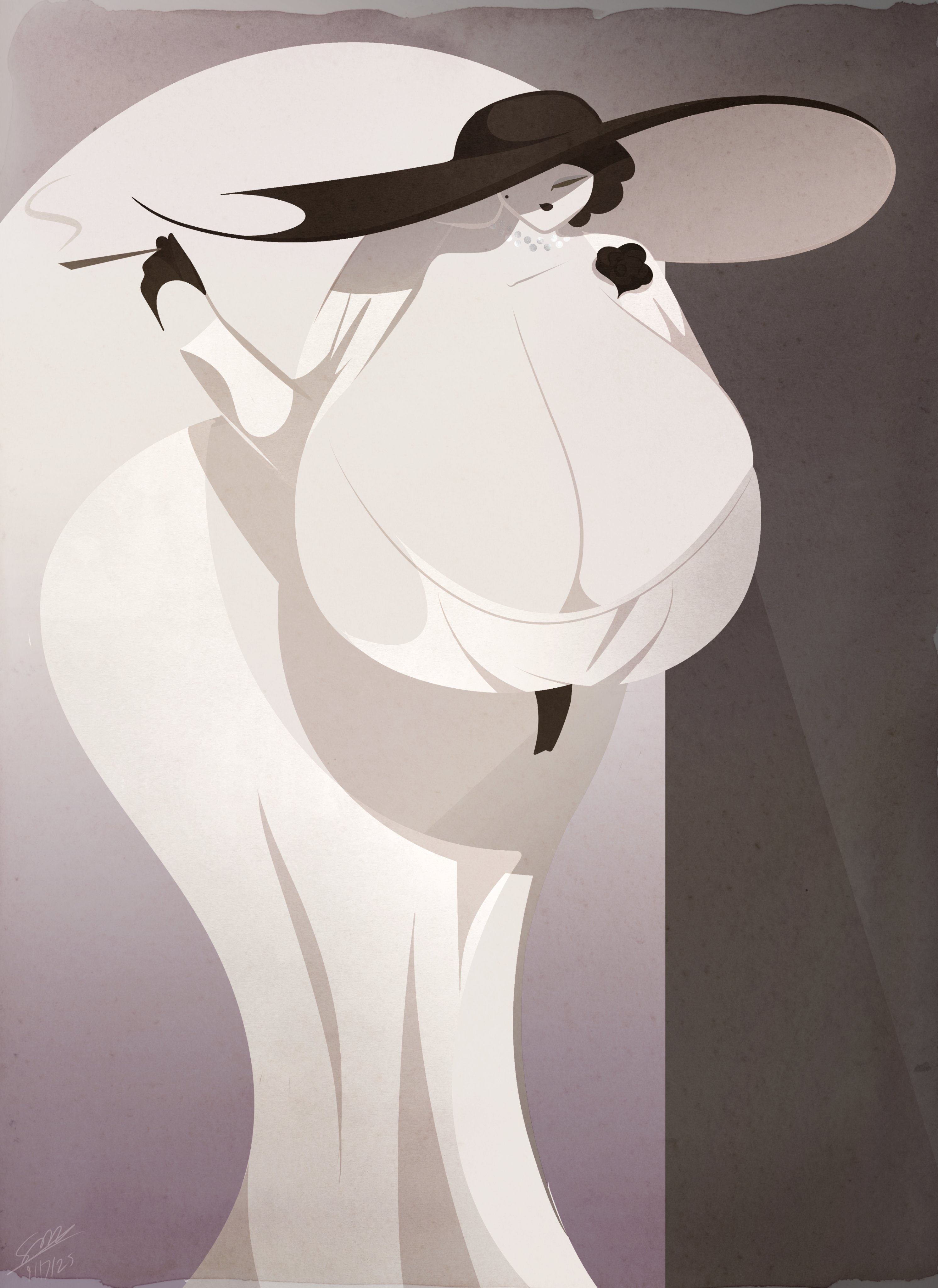 1girls, alcina dimitrescu, ass, bending forward, boob window, breasts, cigarette holder, enormous breasts, female, hyper breasts, resident evil, resident evil 8: village, sparks spectrum