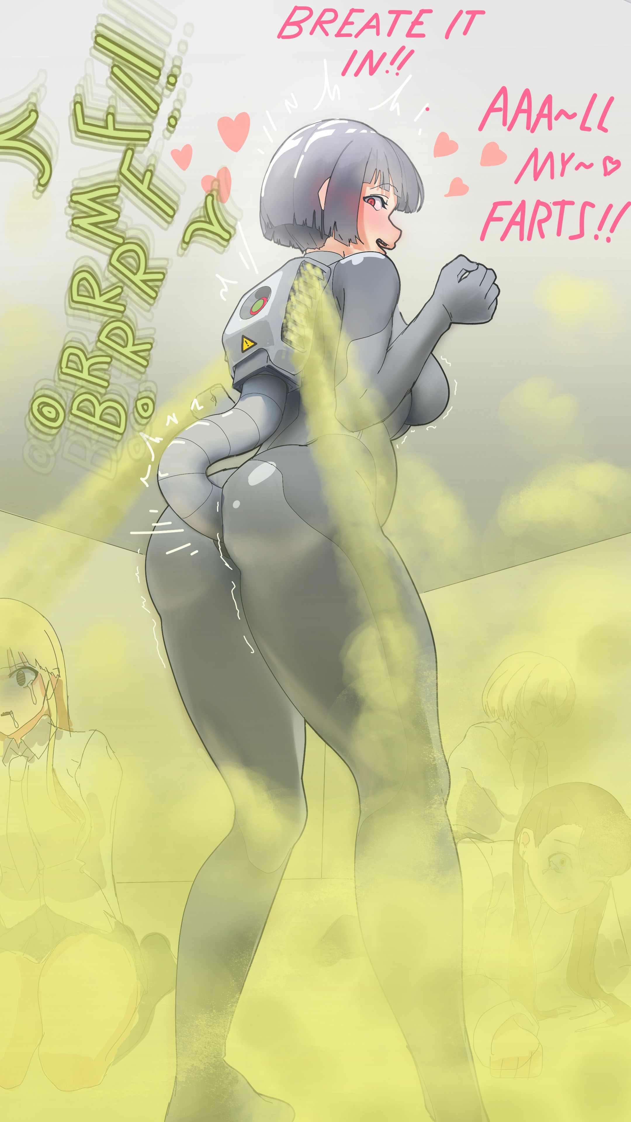 2d, 2d (artwork), 4girls, ass, ass bigger than head, ass cleavage, ass crack, ass focus, beefpyro, big ass, big hips, big thighs, black skirt, blonde hair, bodysuit, boobs and butt pose, booty, booty focus, breasts, breasts bigger than head, brown eyes, brown hair, butt crack, catsuit, caution sign, clothed, clothed female, crying, crying female, crying with eyes closed, crying with eyes open, deadly fart, death, dialogue, drool, drooling, dying, dying eyes, enjoying, enjoying farting, fallen down, fart, fart attack, fart cloud, fart everywhere, fart fetish, fart tank, fart torture, fart tube, fart tubes, farting, farting on another, farting on thing, farts, female, female focus, female scientist, female victim, female villain, femdom, frowning, frowning female, gas, gassy, gassy ass, gassy female, green fart, green gas, grey bodysuit, grey hair, happy, happy female, heart, hearts around head, hips, hips wider than shoulders, holding breath, holding neck, holding own neck, imminent death, knees on floor, lab, labcoat, laboratory, light skin, light-skinned female, lips, lipstick, long hair, long sleeve shirt, long sleeves, loving, loving gaze, machine, milf, mind broken, mommy, mommy kink, on ground, one eye closed, poison gas, puffed cheeks, pussy, pussy lips, pussy peek, pyrosinical, red eyes, rubber, rubber suit, sadism, sadistic, sadistic girl, scientist, scientists, shirt, short hair, skintight, skintight bodysuit, skirt, smell, smelly, smelly ass, smelly farts, smile, smiling, smug, smug face, sniffing, snuff, stink, stink fumes, stink lines, stinky, stinky ass, stinky fart, suffering, suffocate, suffocating, suffocation, tears, tears in eyes, tears of pain, terrorist, thick, thick ass, thick hips, thick thighs, thighs, thighs bigger than head, toxic gas, tube, tube in ass, twitching, twitter, twitter link, vagina, vagina peek, vent, vents, villainess, villainess dom, warning sign, white shirt, yellow eyes, yellow hair