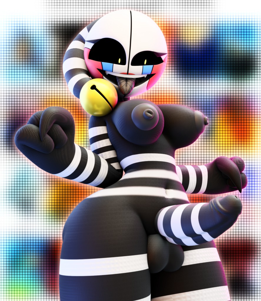 3d, five nights at freddy's, futanari, marionette (fnaf), puppet (fnaf), security puppet (fnaf), solo