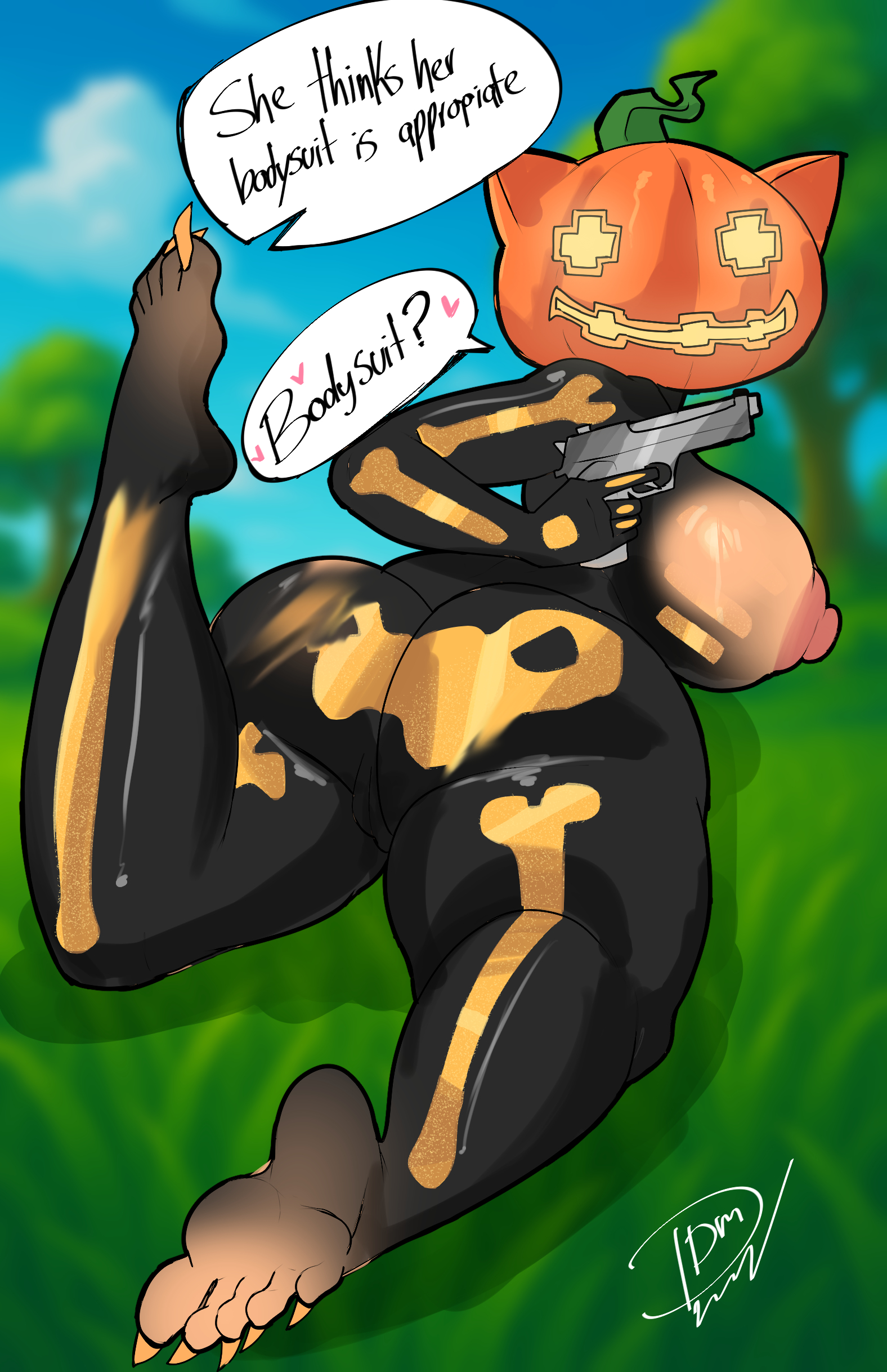 barefoot, big ass, big breasts, big thighs, bodypaint, clawed toes, darkdm, feet, female, fortnite, fortnite: battle royale, gun, naked, nude, pistol, spice (fortnite)