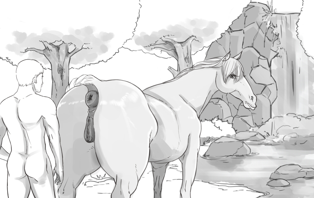 anatomically_correct_pussy anus ass equine faceless_male female feral horse human male monochrome nature nikuyoku nude presenting presenting_hindquarters puffy_anus pussy