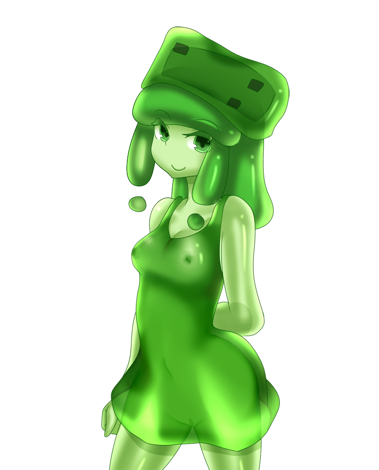 at2. breasts character commission dress female goo_girl hat minecraft minecraft_(series) minecraft_xxx mob_talker personification pussy see-through sheer slime slime_(at2.) slime_(minecraft) slime_girl tagme translucent video_games