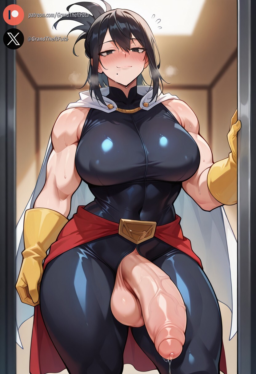 1futa, ai generated, balls, big breasts, big penis, black eyes, black hair, blush, boku no hero academia, clothing, cock, dickgirl, flaccid, futa gilf, futa only, futanari, gilf, grandmother, huge cock, indoors, light skin, light-skinned futa, looking at viewer, medium breasts, muscular futa, my hero academia, nana shimura, penis, precum, roxygtf, shimura nana, short hair, solo, standing, sweat, sweating, sweaty body