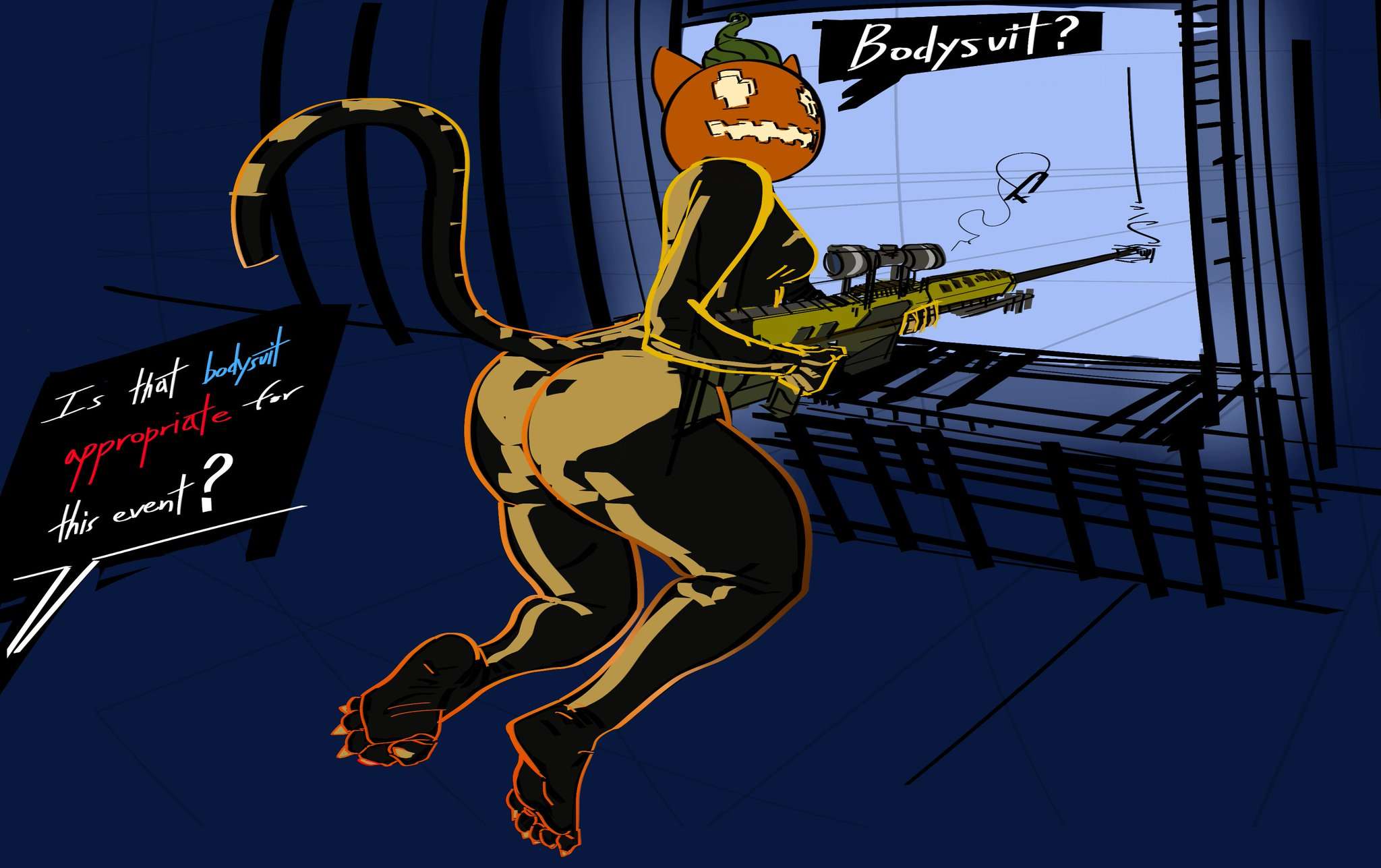 barefoot, bent over, big ass, big thighs, bodypaint, brothersmiler, clawed toes, feet, female, fortnite, fortnite: battle royale, implied nudity, sniper rifle, spice (fortnite)