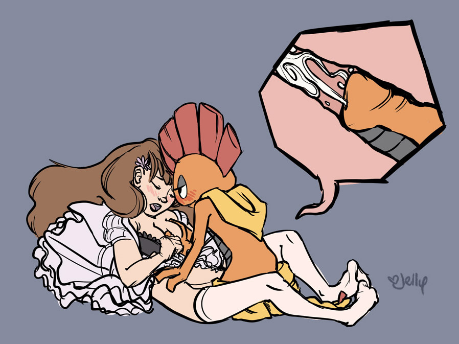 blush breast_grab breasts bride closed_eyes cum cum_in_pussy cum_inside dress flower grey_background human internal interspecies jellybats nintendo penetration plain_background pokemon pokephilia scrafty size_difference stockings vaginal_penetration video_games